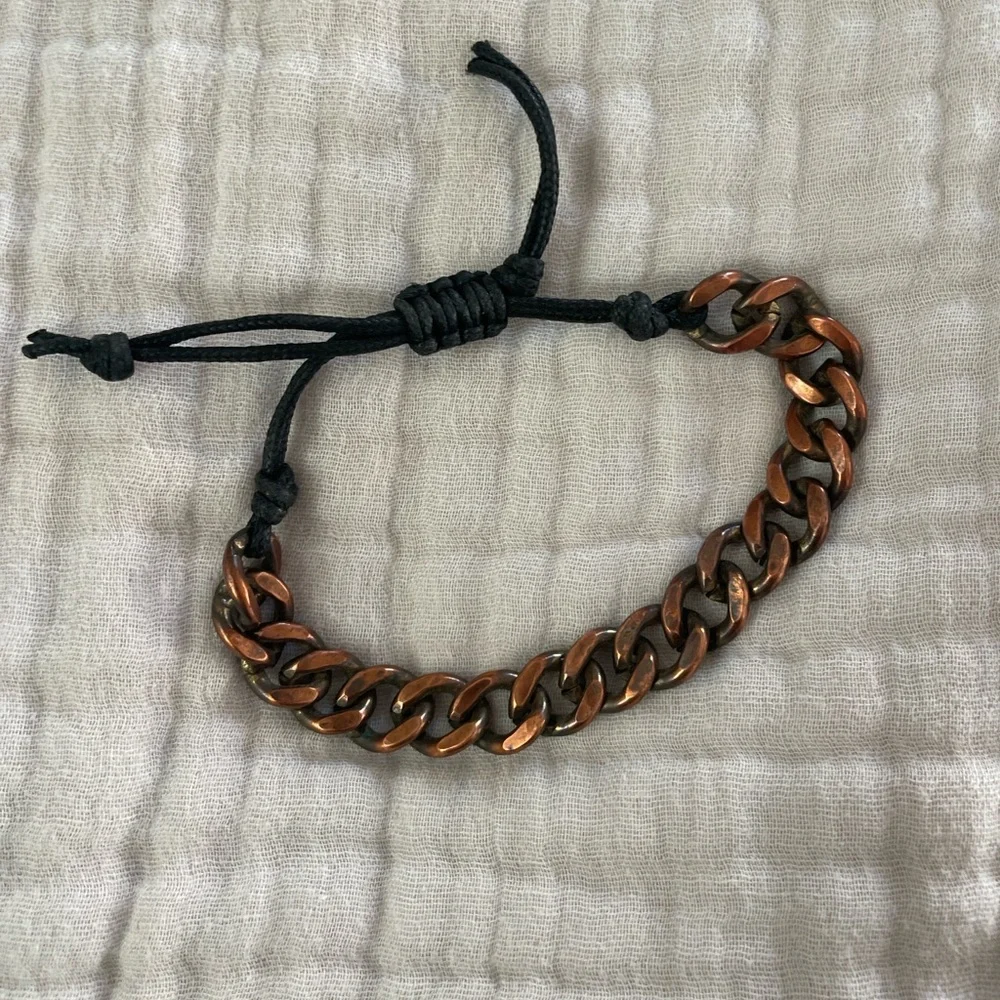 Men's Vintage Copper & Waxed Cord Chain Bracelet